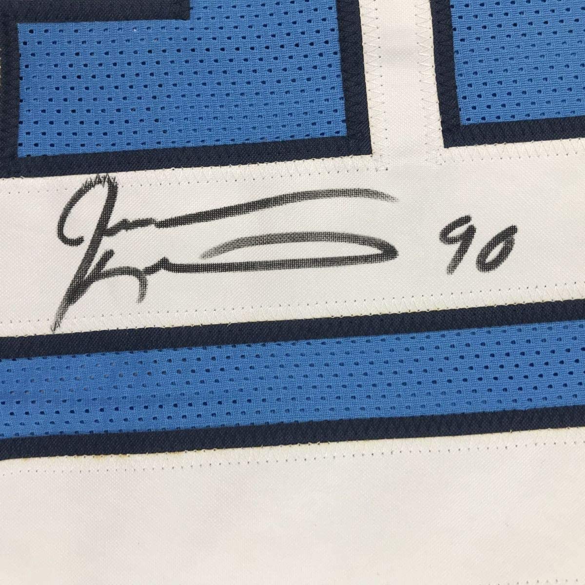 Framed Autographed/Signed Jevon Kearse 35x39 Tennessee Powder Blue Football Jersey JSA COA