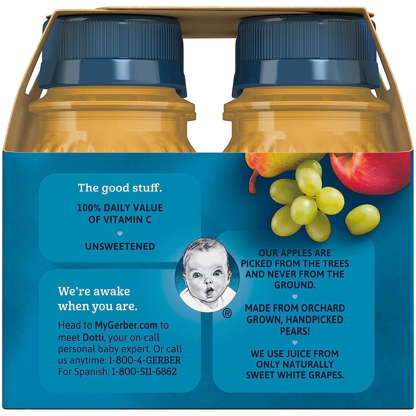 Gerber Fruit Juice Variety Pack (2 Apple, 1 Pear, 1 White Grape), (Pack of 6)
