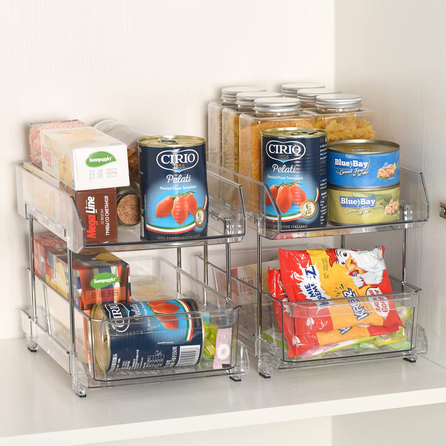 Simetufy 2 Tier Clear Organizer with Dividers, Multi-Purpose Slide-Out - 1 Pack