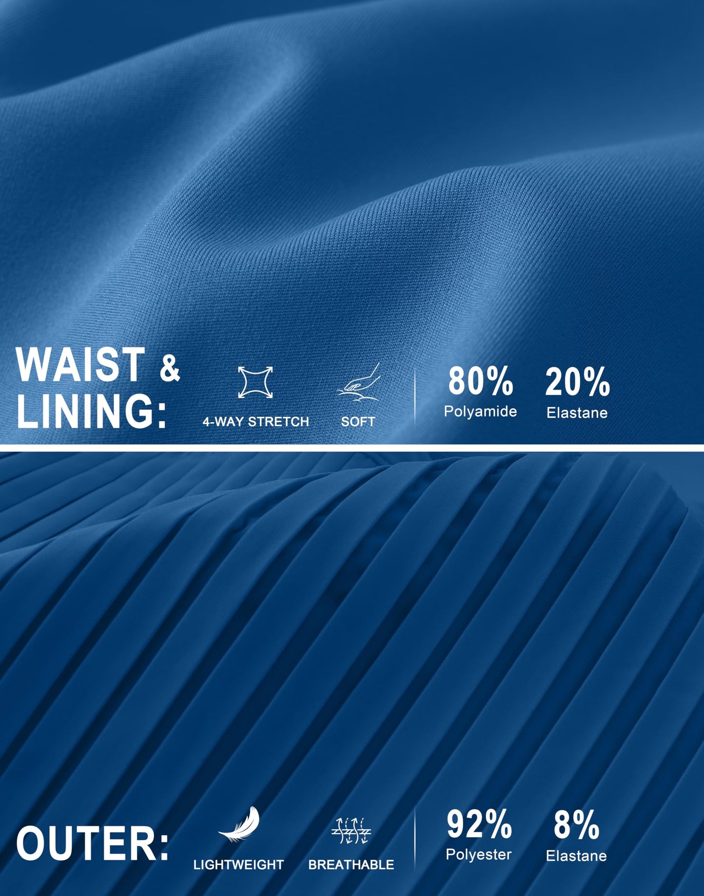 SANTINY Women's Pleated Tennis Skirt High Waited Athletic Skirts with Pockets Tummy Control Golf Skorts for Woman (Deepblue_M)