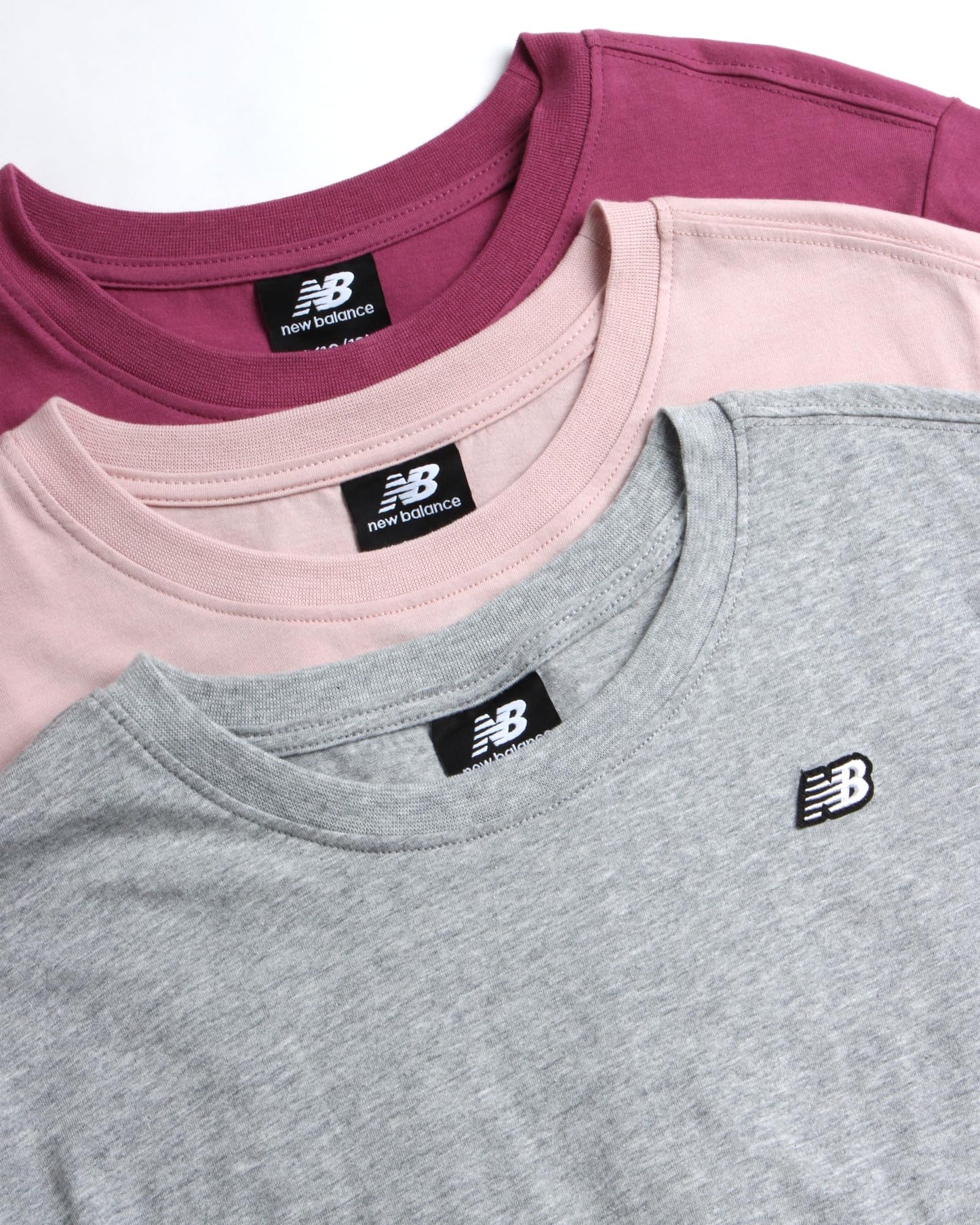 New Balance Girls' Athletic T-Shirt - 3 Pack Active Performance Sports Tee Bundle (7-16), Size 14-16, Grey/Pink/Scorpio