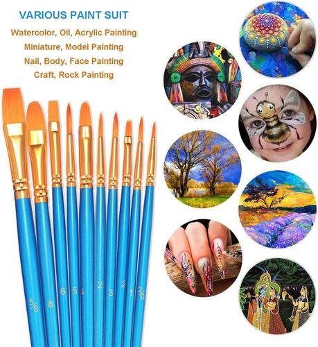 BUNDLE - 3 FolkArt Acrylic Metallic Gold & Silver Paint w/ 20 Bosobo Brushes