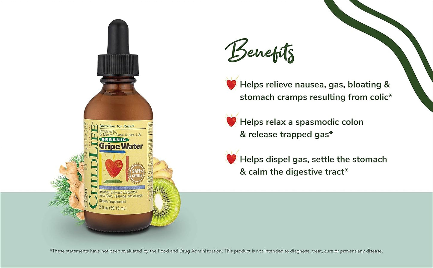 CHILDLIFE ESSENTIALS Organic Gripe Water - Soothes Occasional Stomach Discomfort Associated with Colic, Teething, & Hiccups in Infants & Children, Gluten-Free, Allergen Free, Non-GMO - 2 Fl Oz Bottle