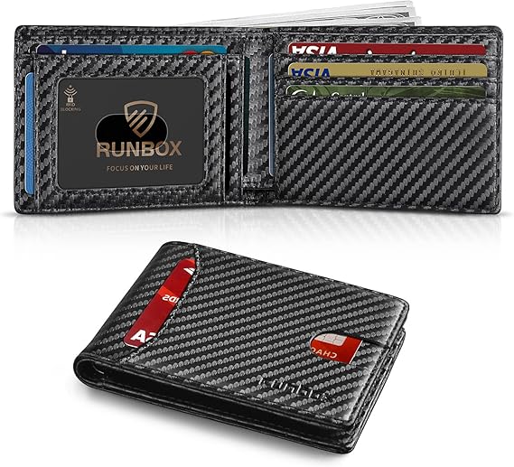 RUNBOX Wallet for Men Slim 11 Credit Card Holder Slots Leather RFID Blocking Small Thin Men's Wallet Bifold Minimalist Front Pocket Large Capacity Gift Box
