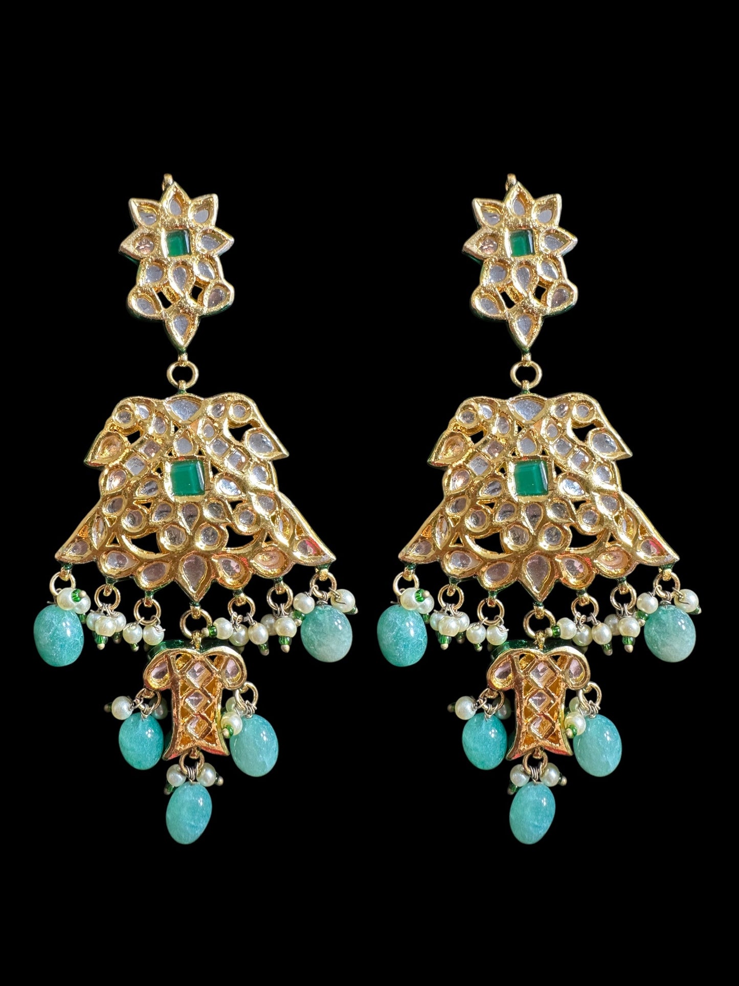 Mashal Kundan earrings - Green ( READY TO SHIP )