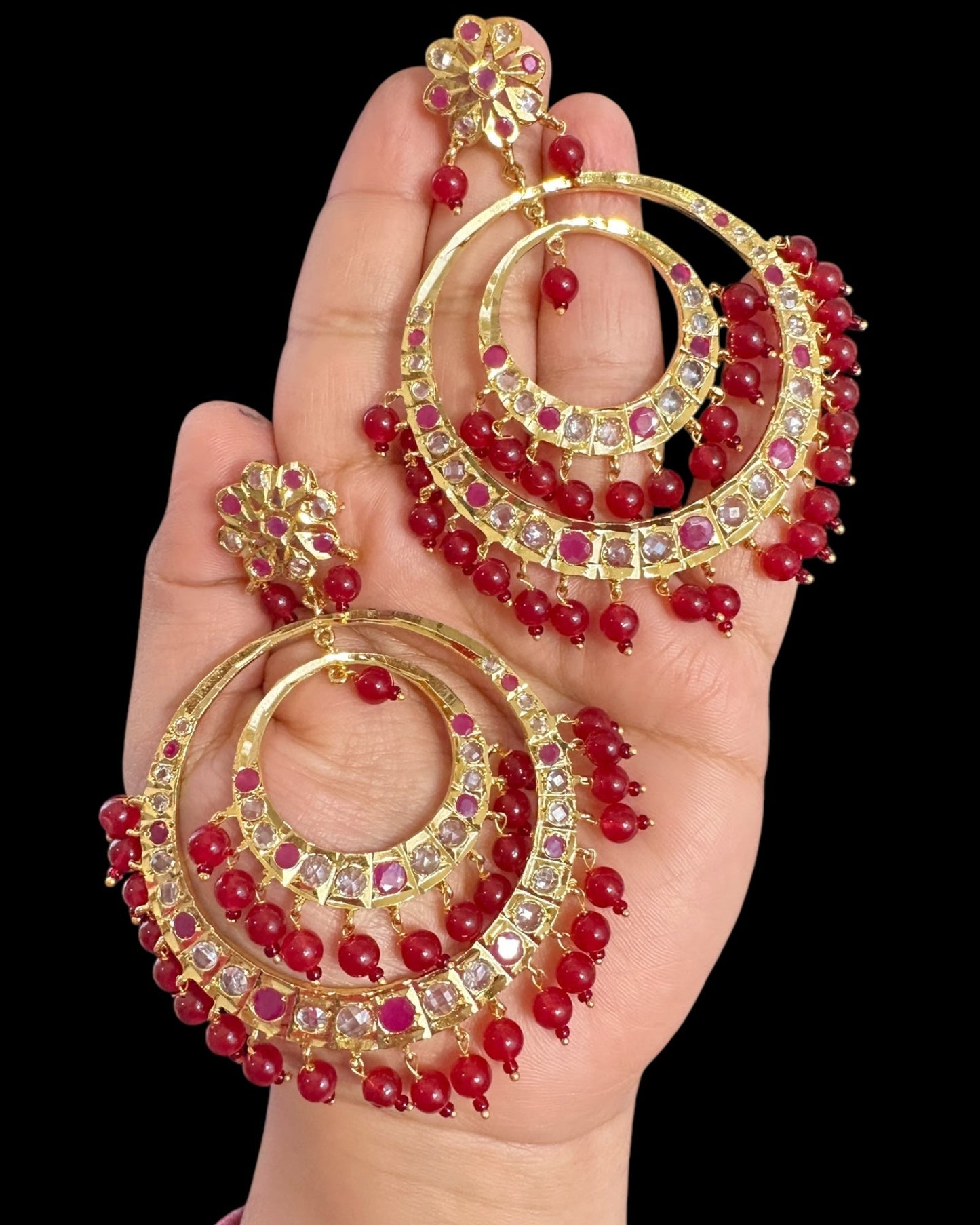DER772 USHA overzied chandbali earrings - Ruby (READY TO SHIP )