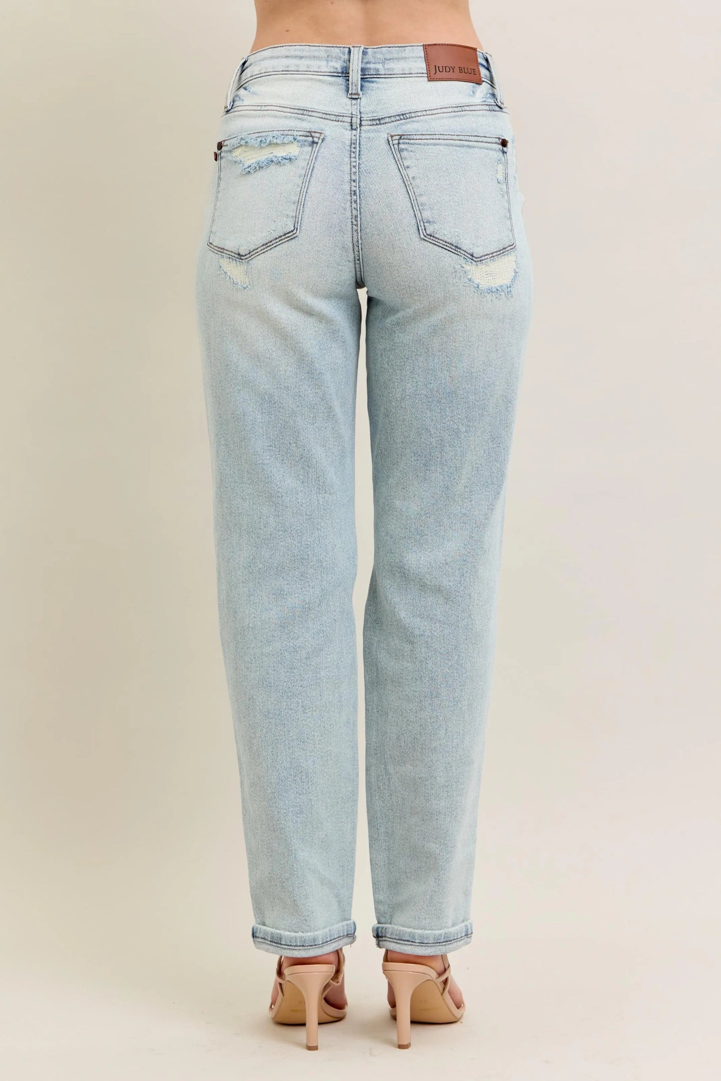 Judy Blue Full Size Mr Repair Stitch Detail Destroy Single Cuff Bf Jeans Plus Size