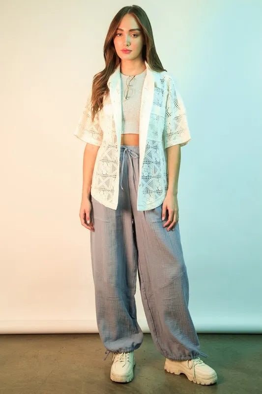 VERY J Wide Leg Gauze Solid Pants