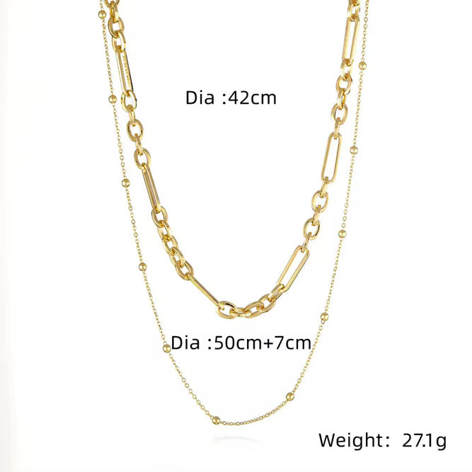 Double Layered Charm Bar Necklaces - Mixed Link 18k
