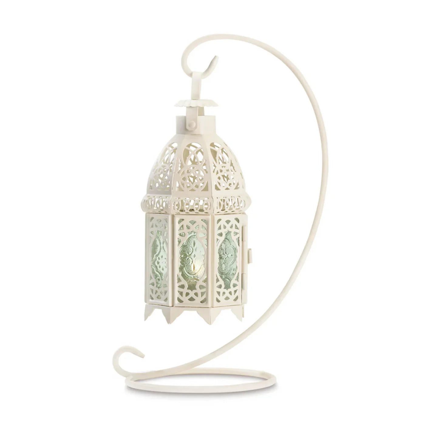 White Decorative Candle Lantern with Stand – Vintage Metal Holder