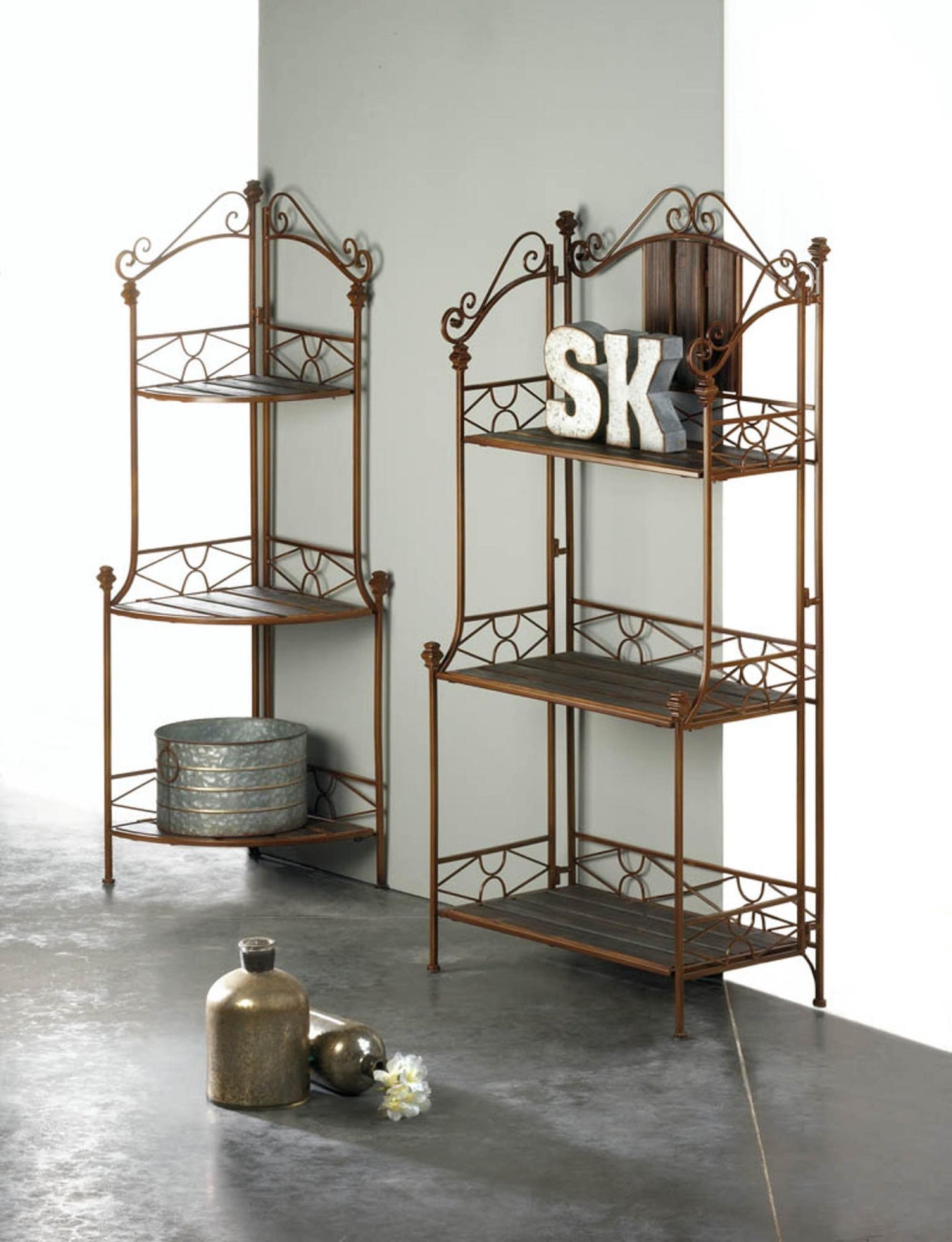 Rustic Corner Baker’s Rack – 3-Tier Wood & Metal Corner Shelf for Kitchen, Living, & Decor