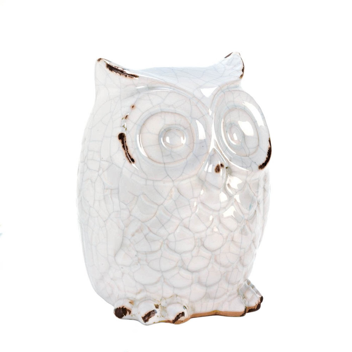 DISTRESSED WHITE OWL FIGURINE
