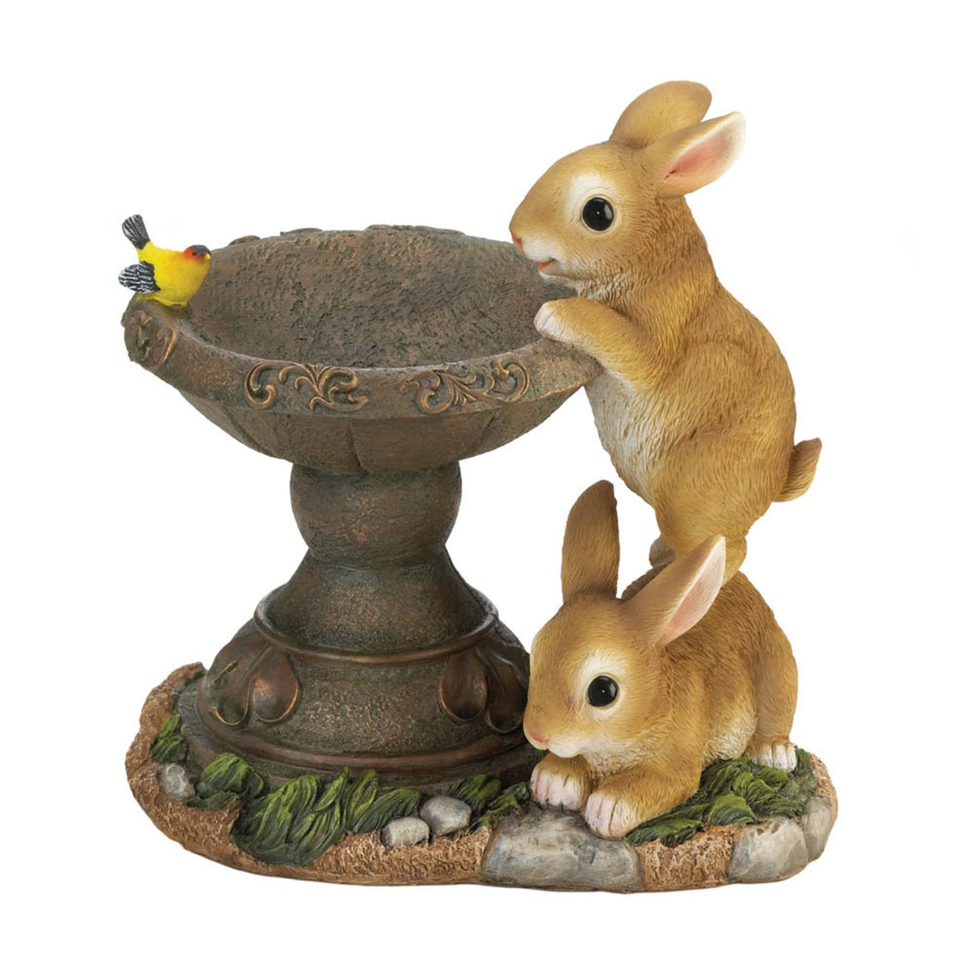 Playful Bunnies Bird Feeder Bird Bath Solar Powered