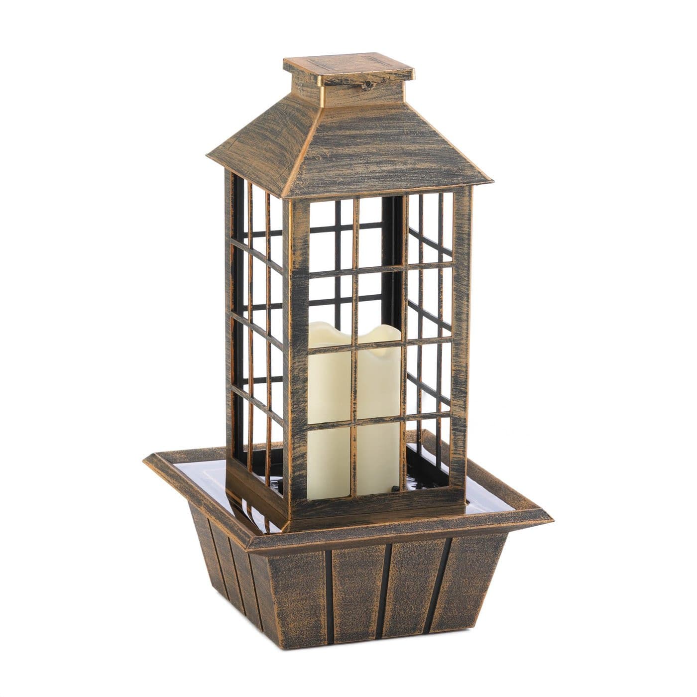 BRONZED LANTERN TABLETOP FOUNTAIN