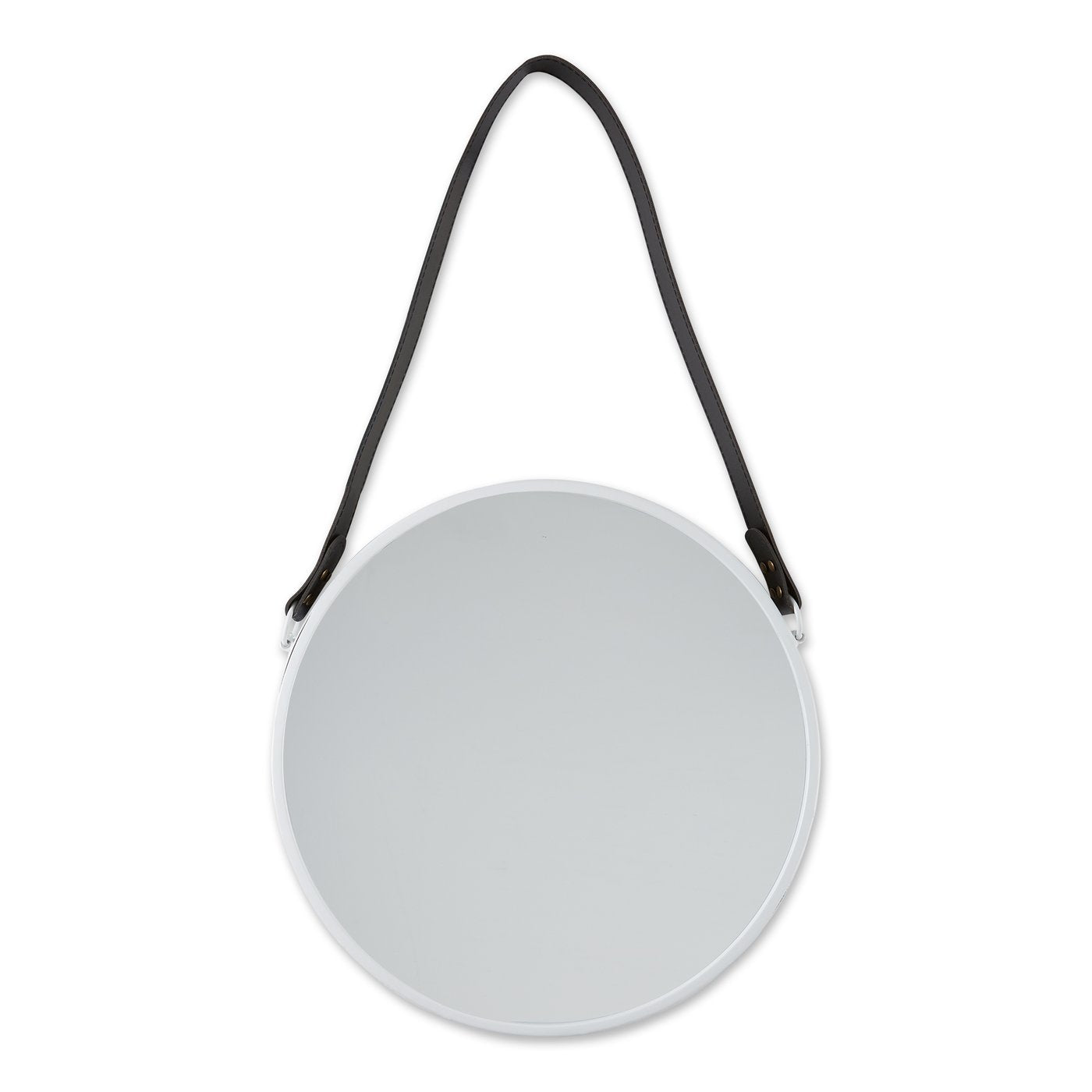HANGING WHITE MIRROR WITH FAUX LEATHER STRAP