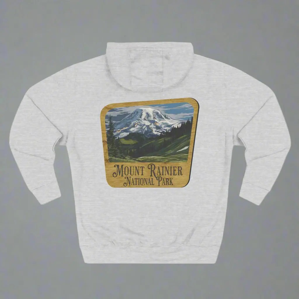 Mount Rainier National Park Fleece Hoodie Unisex Fit Scenic Wooden Mountain Sign