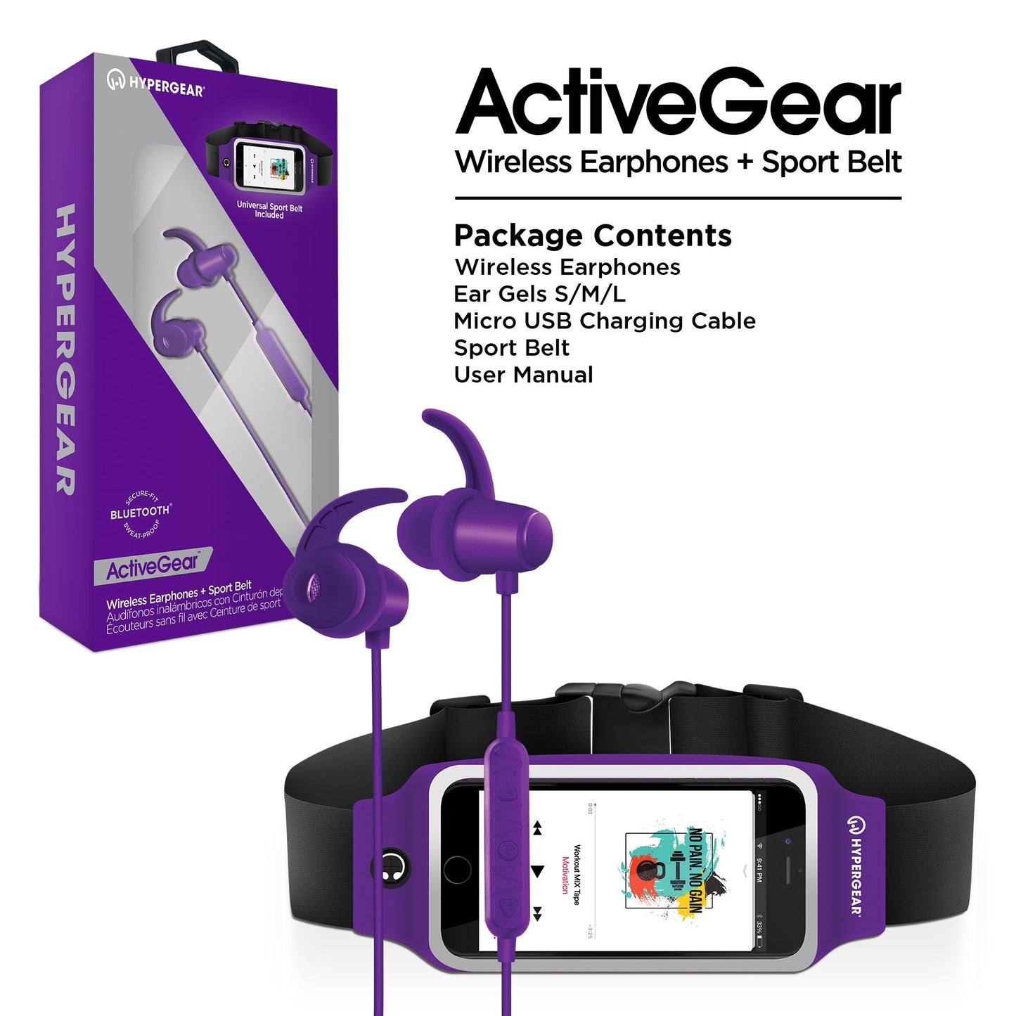 HyperGear ActiveGear Wireless Earphones + Sport Belt