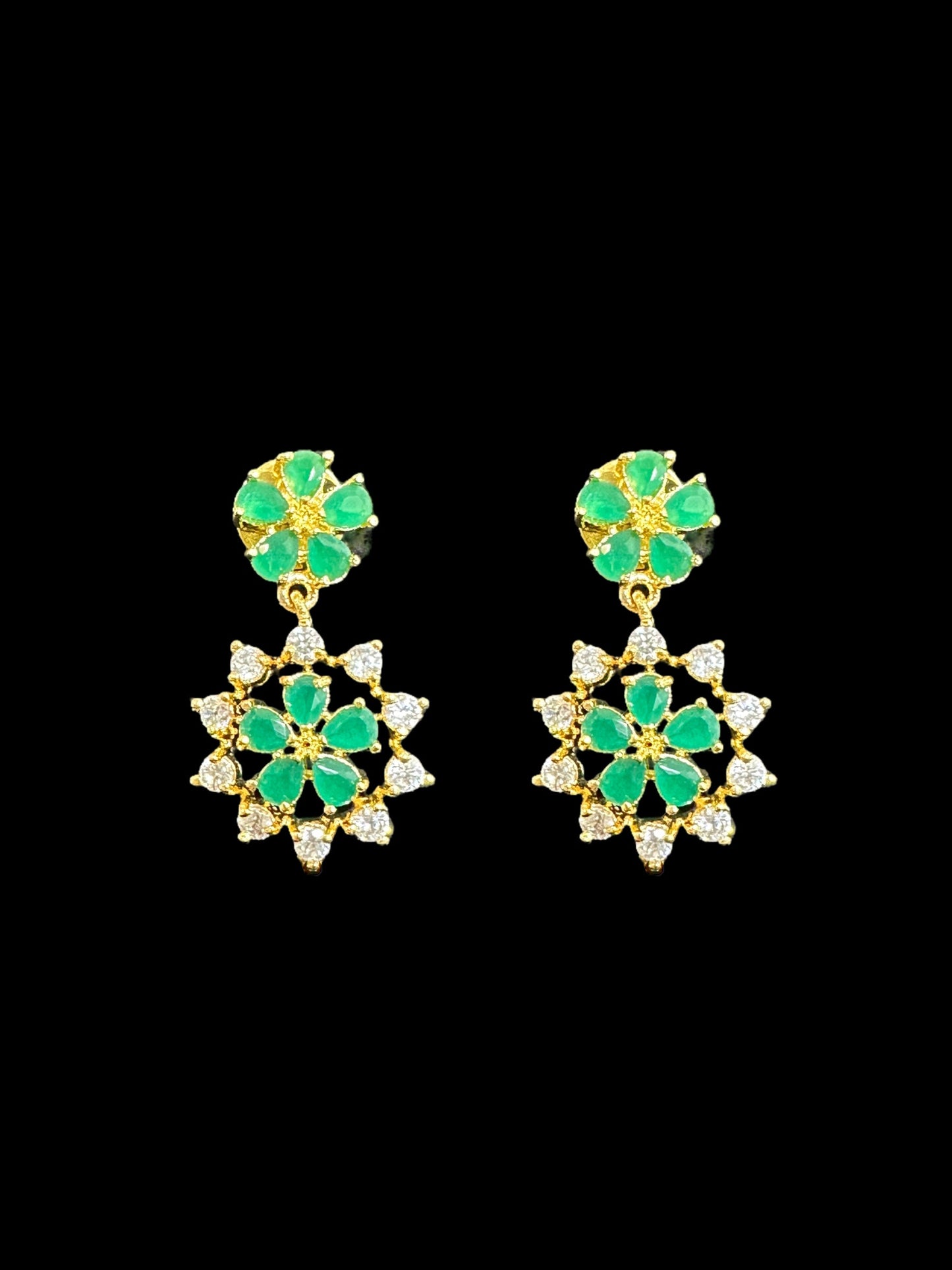 DLN39 Megha long set in cz stones - Green (READY TO SHIP)