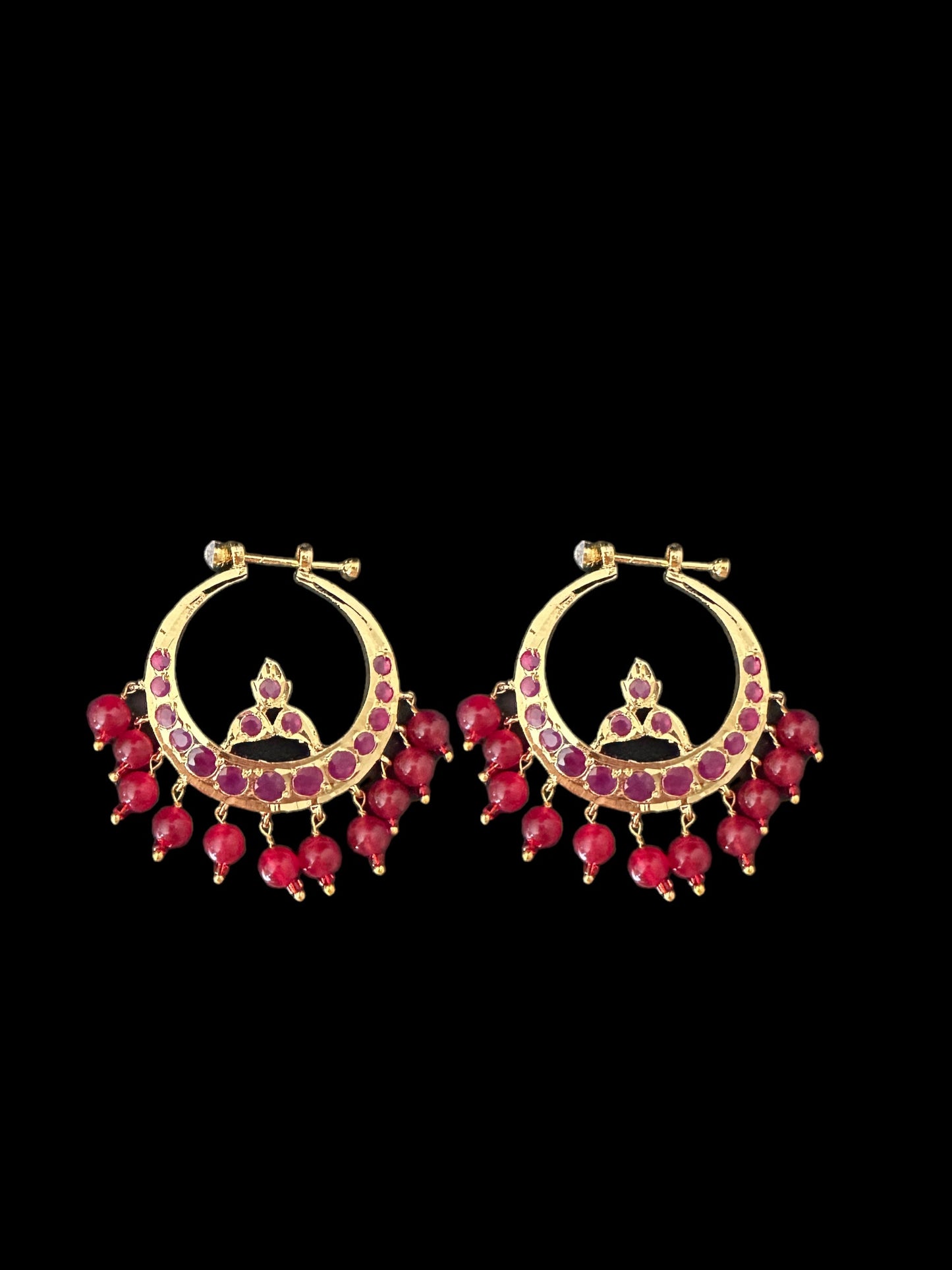 DER134 Hosna gold plated chandbali - red (SHIPS IN 4 WEEKS)