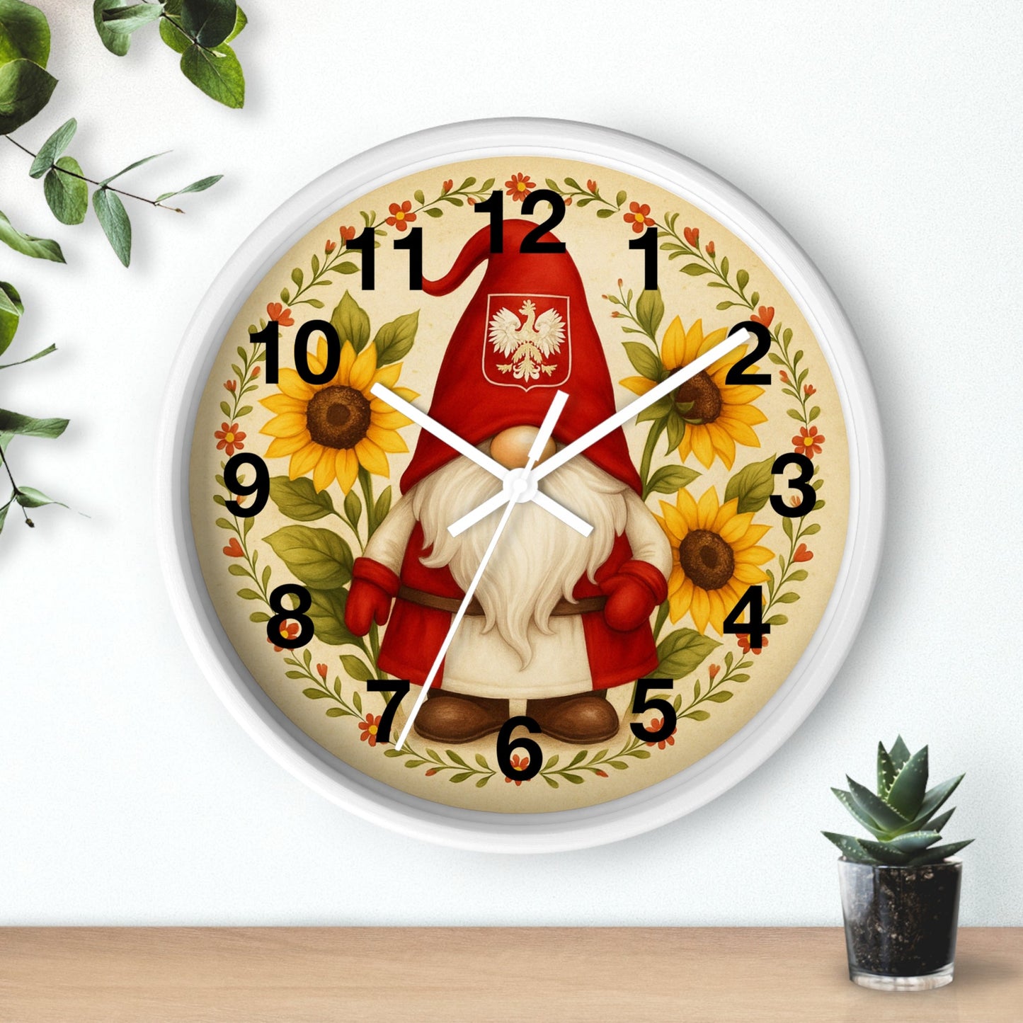 Polish Sunflower Gnome Wall Clock
