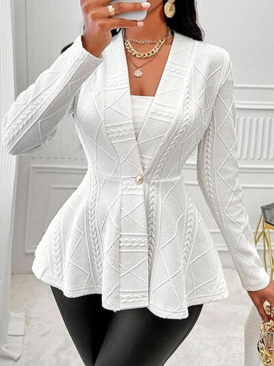 One Button Textured Peplum Cardigan