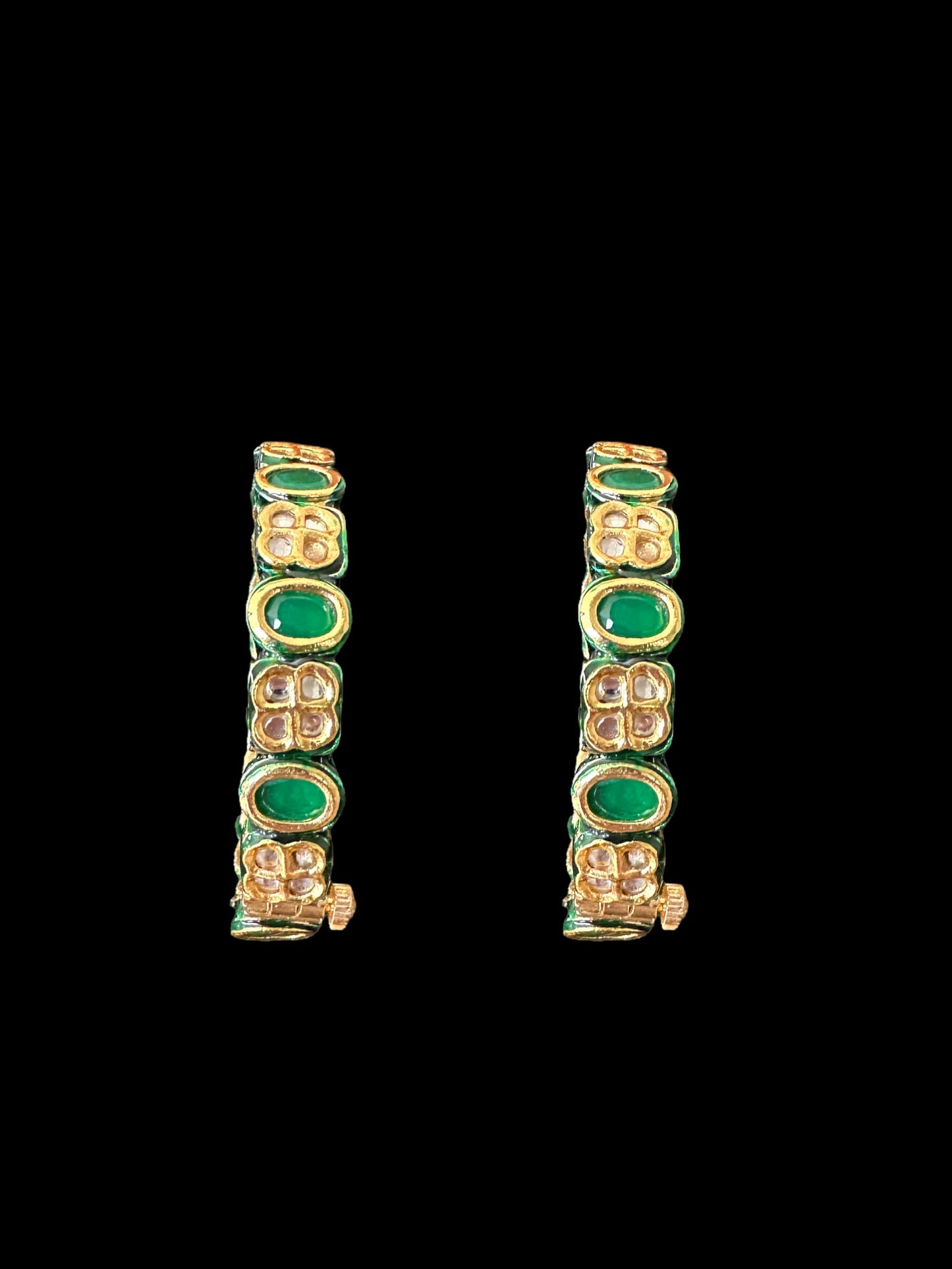 B181 Amelia kundan bangles in green  ( READY TO SHIP ) - openable 2.2/2.4/2.6