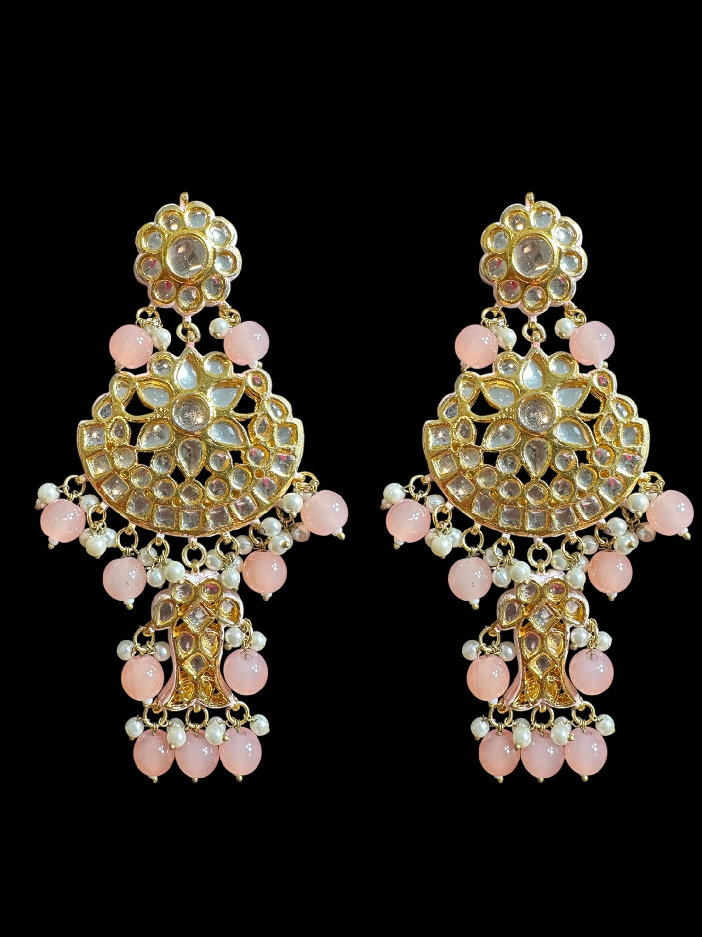 Farwah large Kundan earrings - peach ( READY TO SHIP )