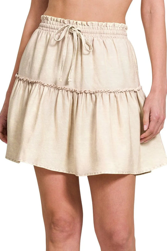 Zenana Tencel Washed Tiered Mini Skirts