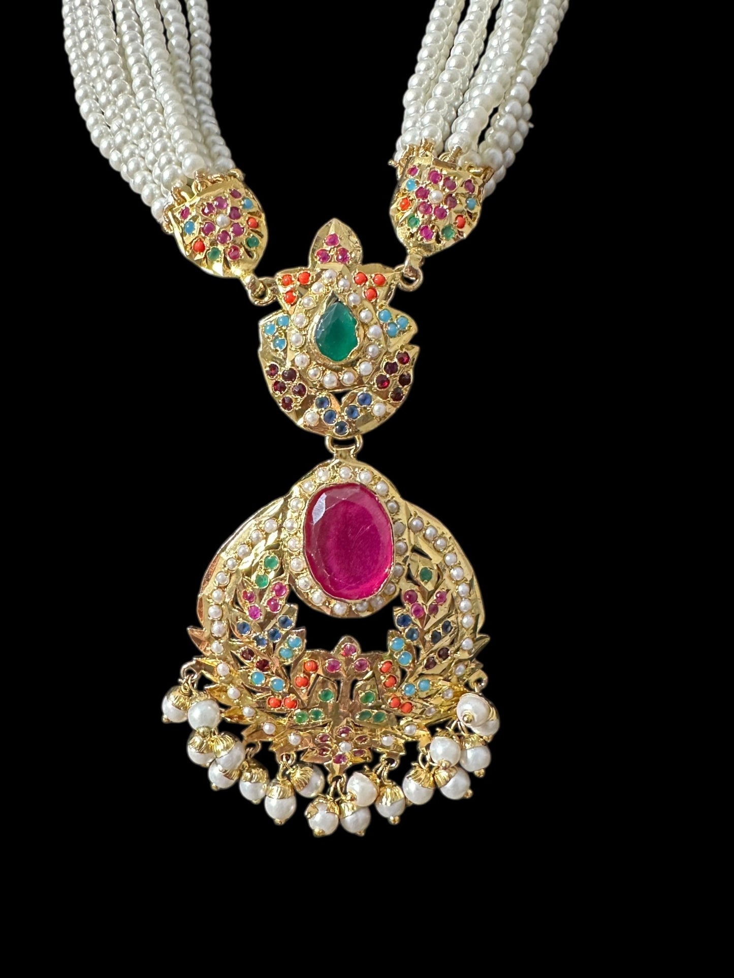 DNS200 Navratan Jadau necklace set with dangler earrings ( READY TO SHIP )