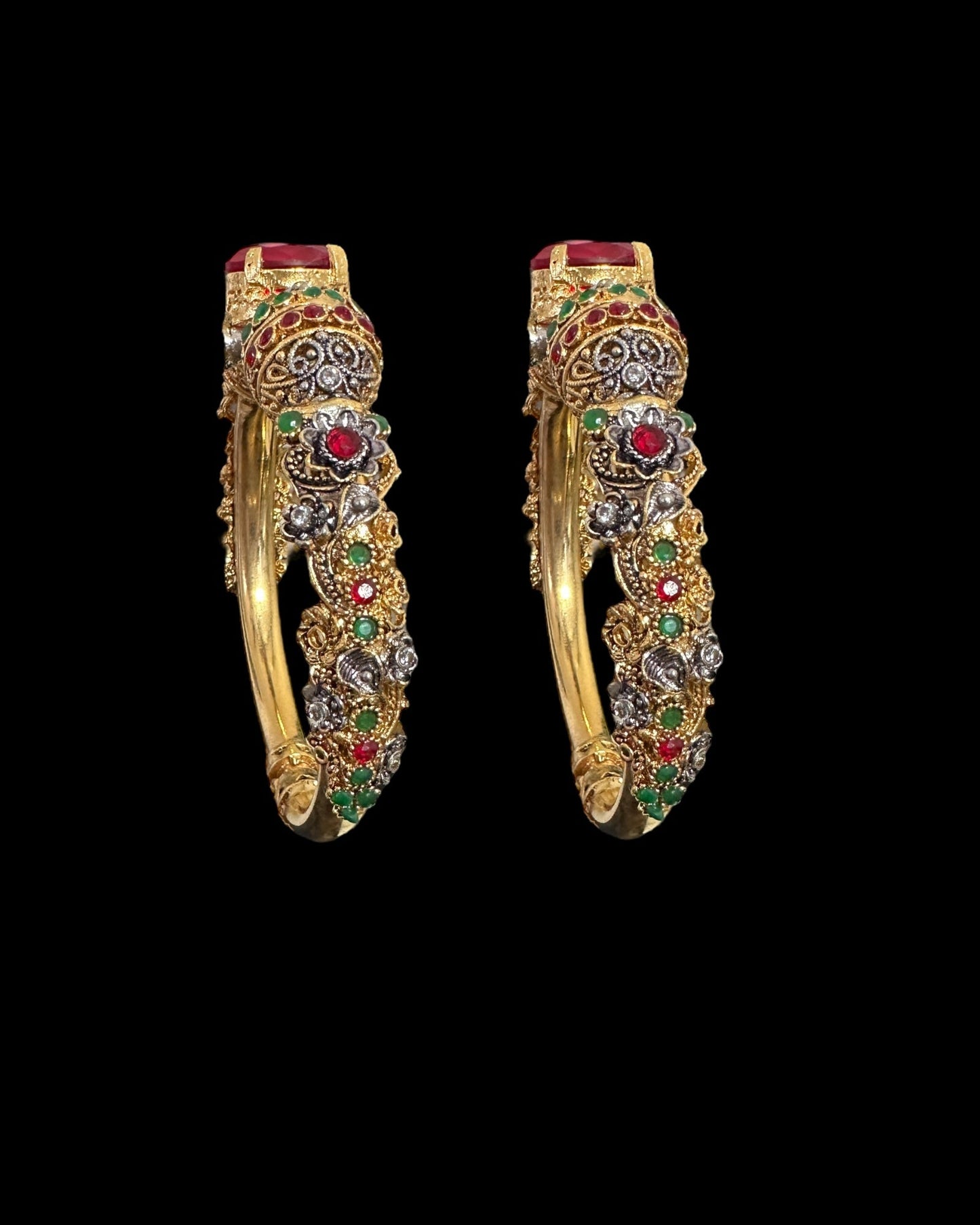 BG801 SALWA zircon bangles - ruby emerlad openable ( READY TO SHIP )