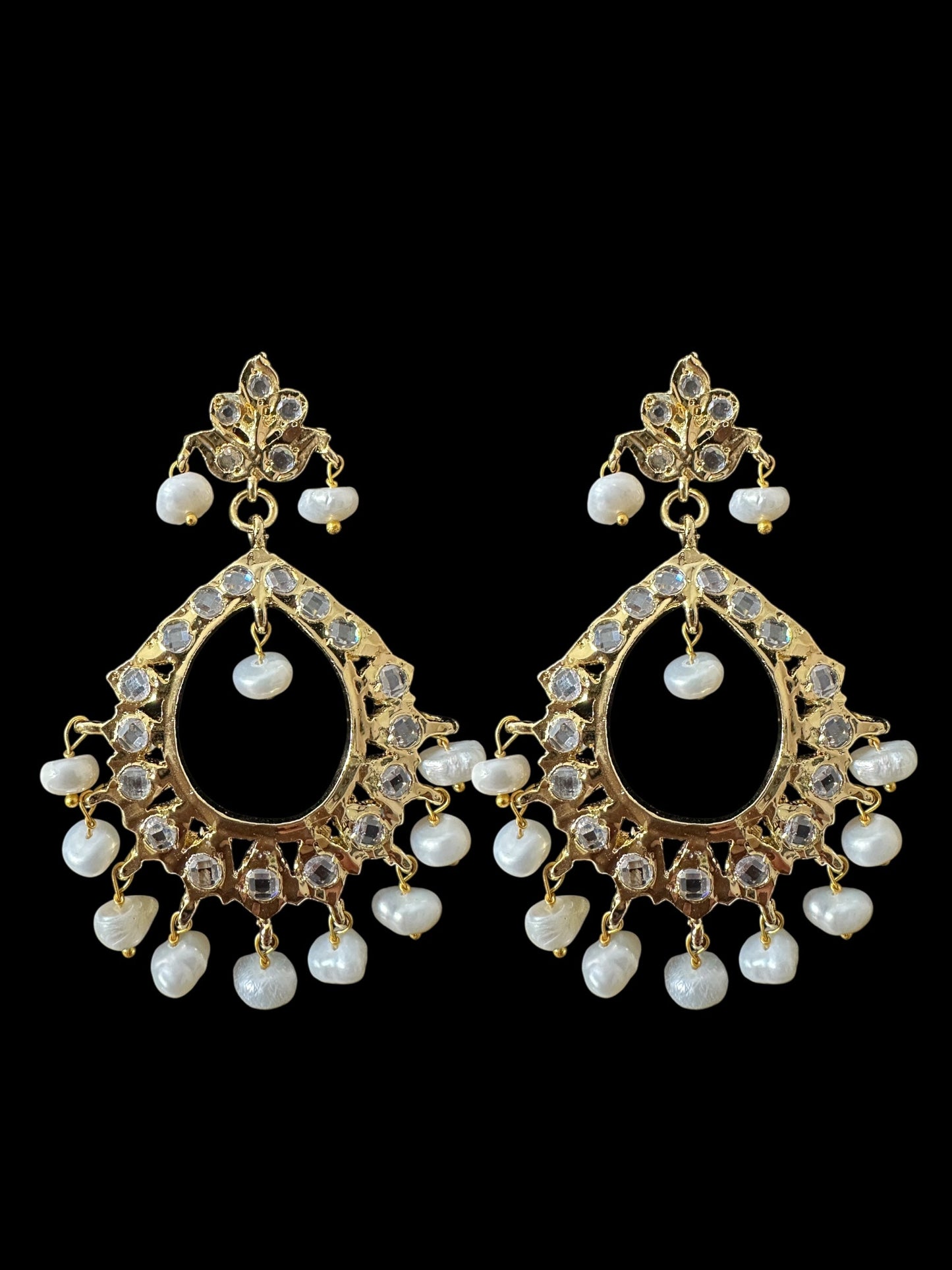 DER806 Maria gold plated chandbali in fresh water pearls ( READY TO SHIP )