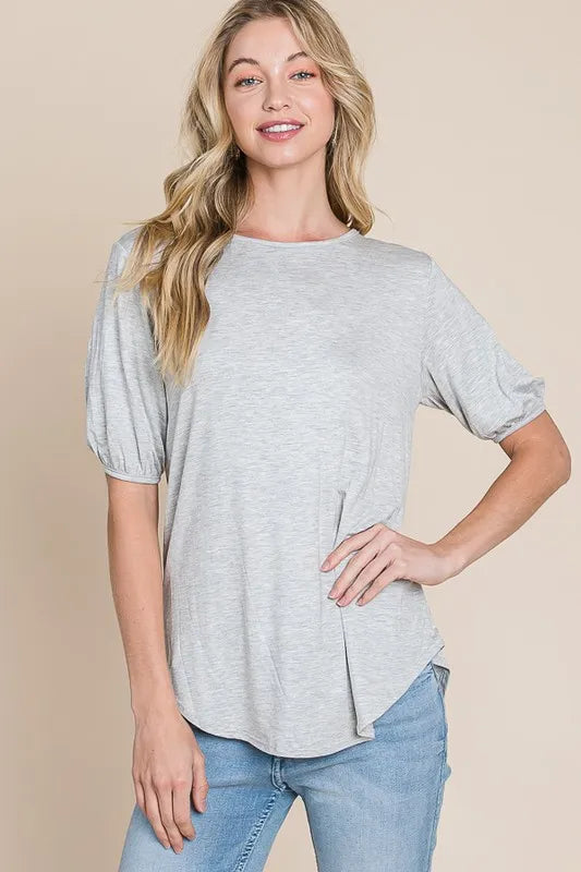 BOMBOM Soft Rayon Puff Sleeve T-Shirt
