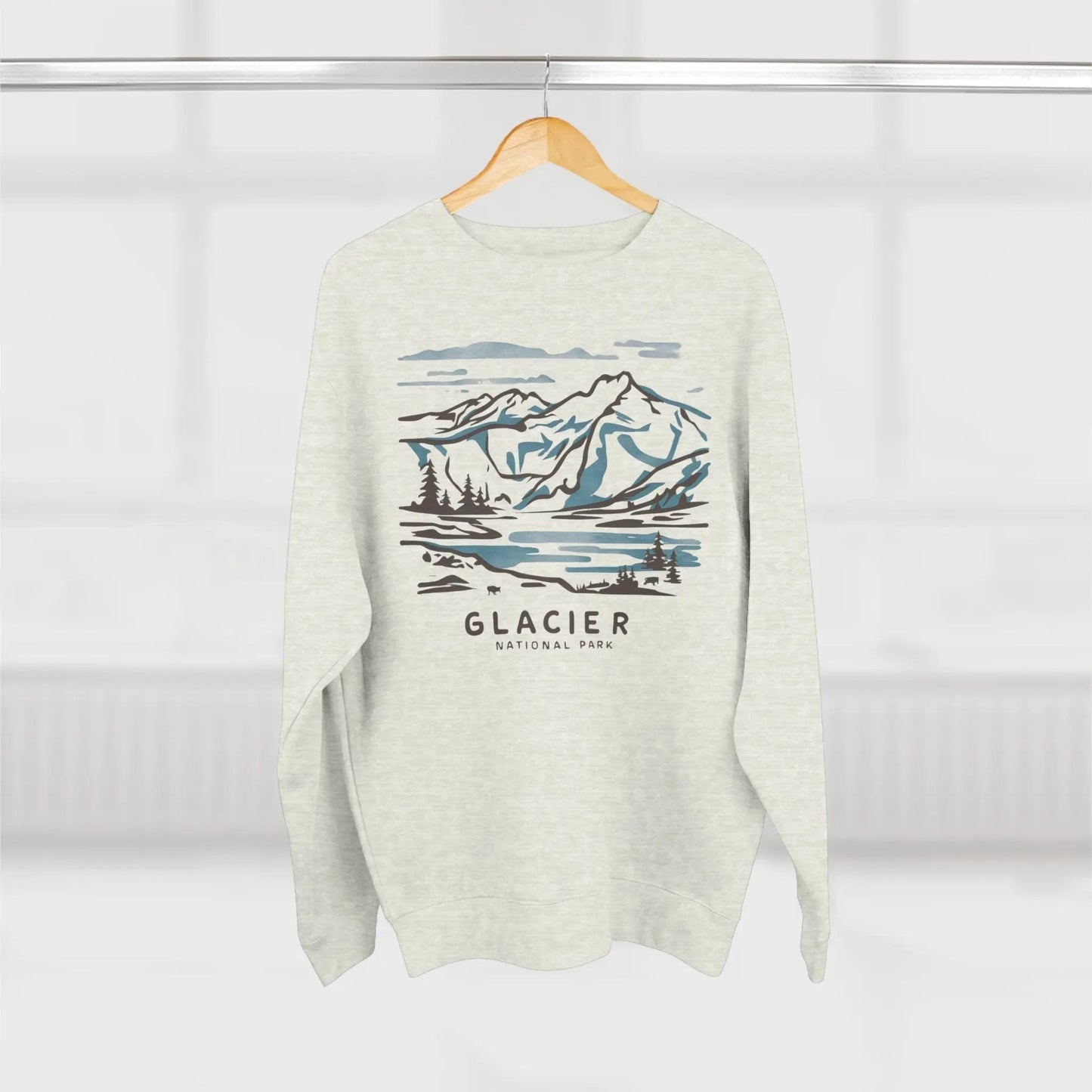 Glacier National Park Unisex Fit Crewneck Sweatshirt Water Color Line Art