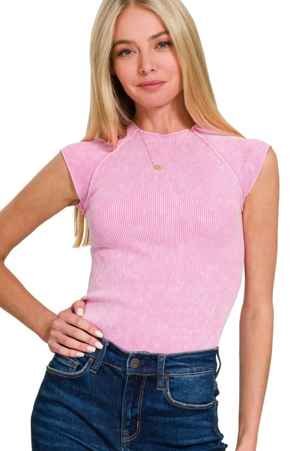 Zenana Stone Washed Ribbed Seamless Top