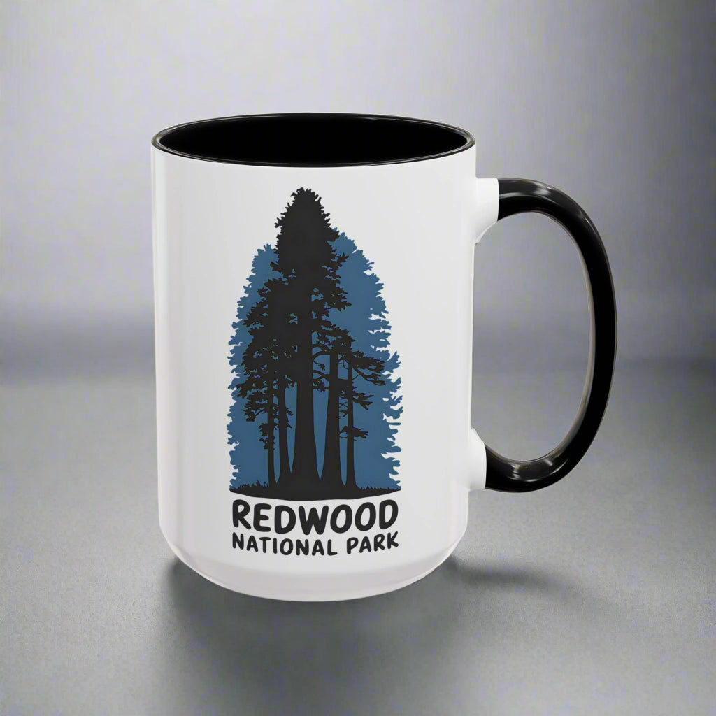 Redwood National Park Accent Coffee Mug 11oz 15oz Shaded Trees Blue Black Pink Red Outdoor Inspired