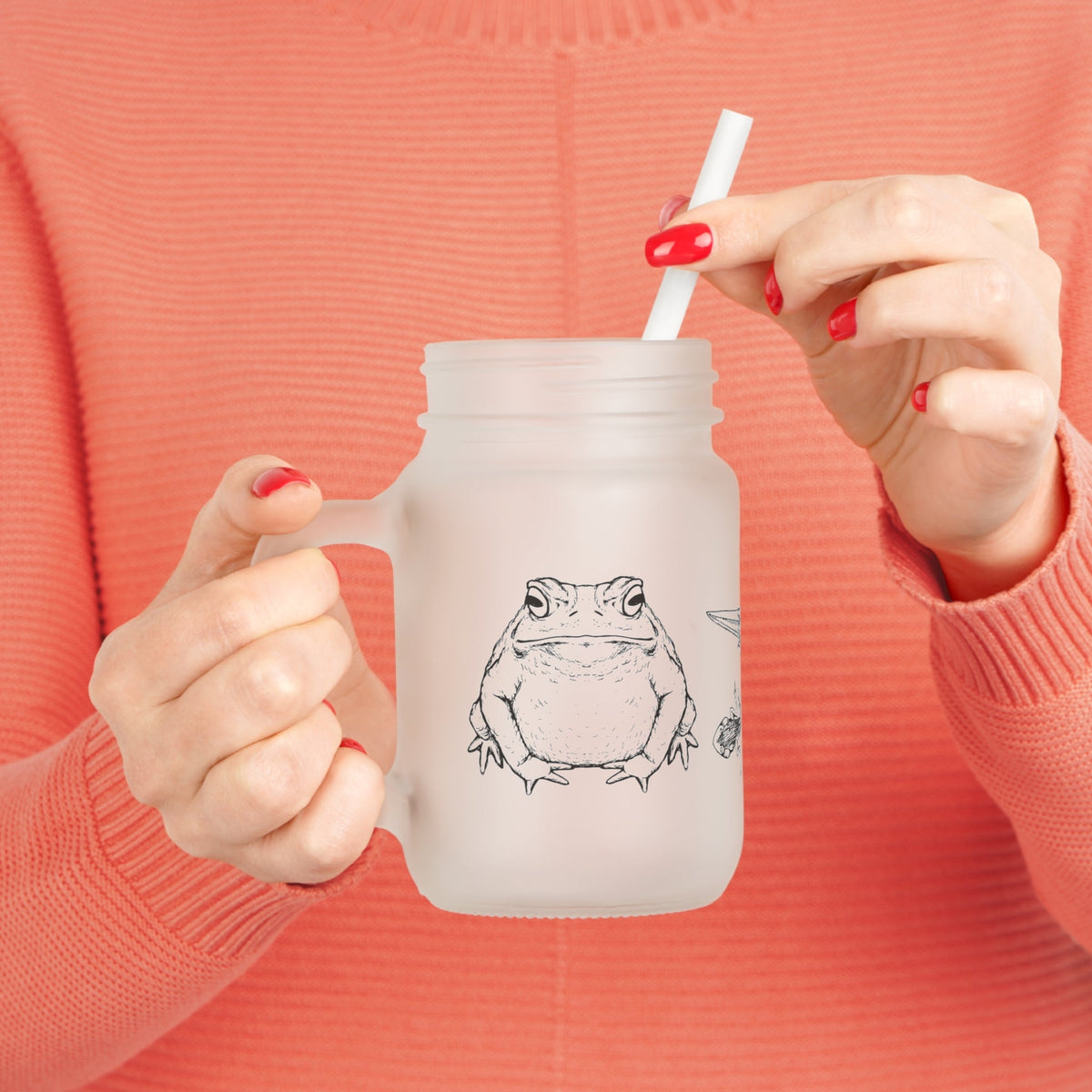 Amphibian Mason Jar Mug with Lid & Straw (12 oz)