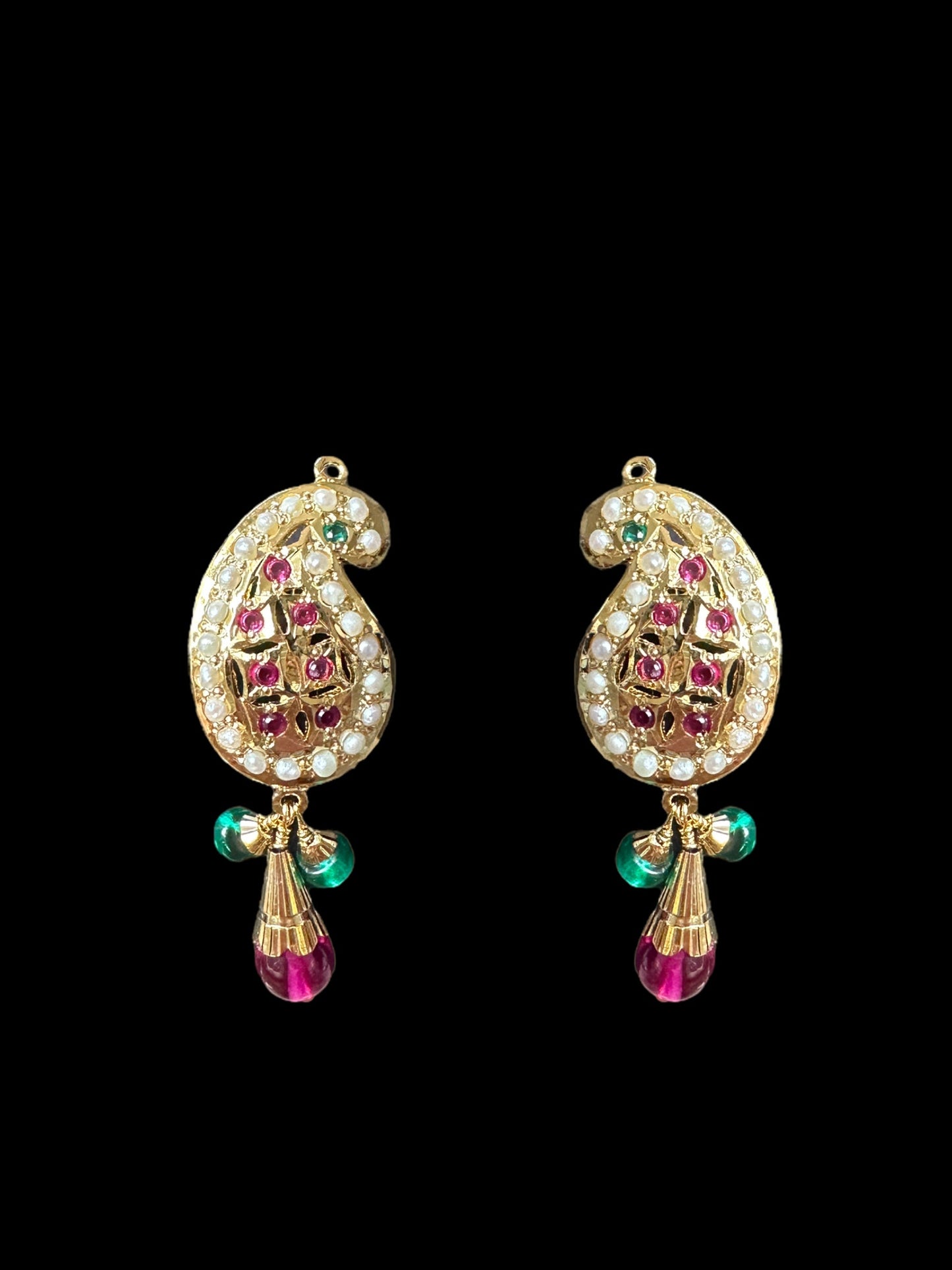 Gold‑Plated Jadau Silver Pendant Set in Ruby & Emeralds
( SHIPS IN 4 WEEKS )
