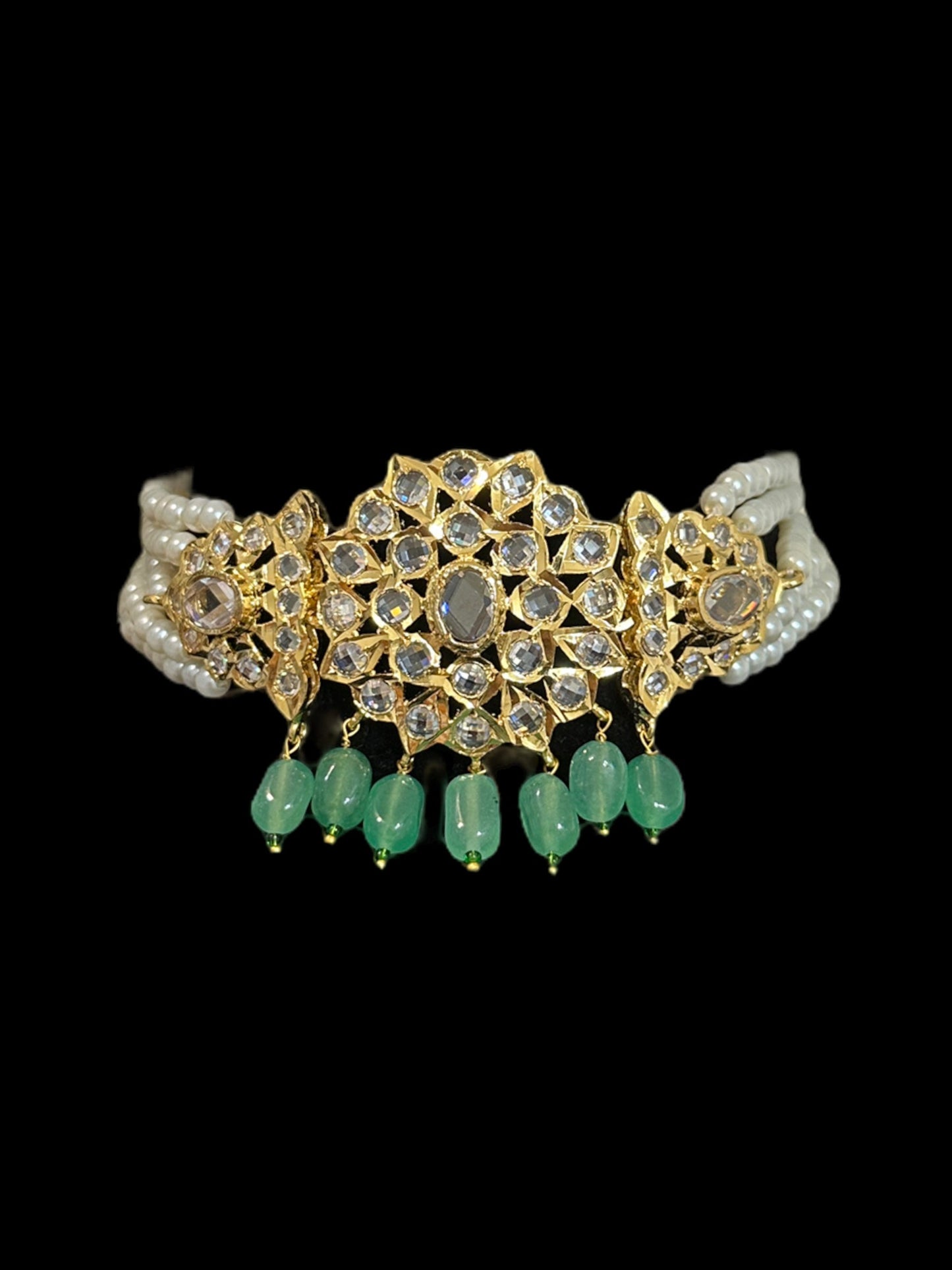 C300 Lekha choker set ( green beads ) ( SHIPS IN 4 WEEKS )