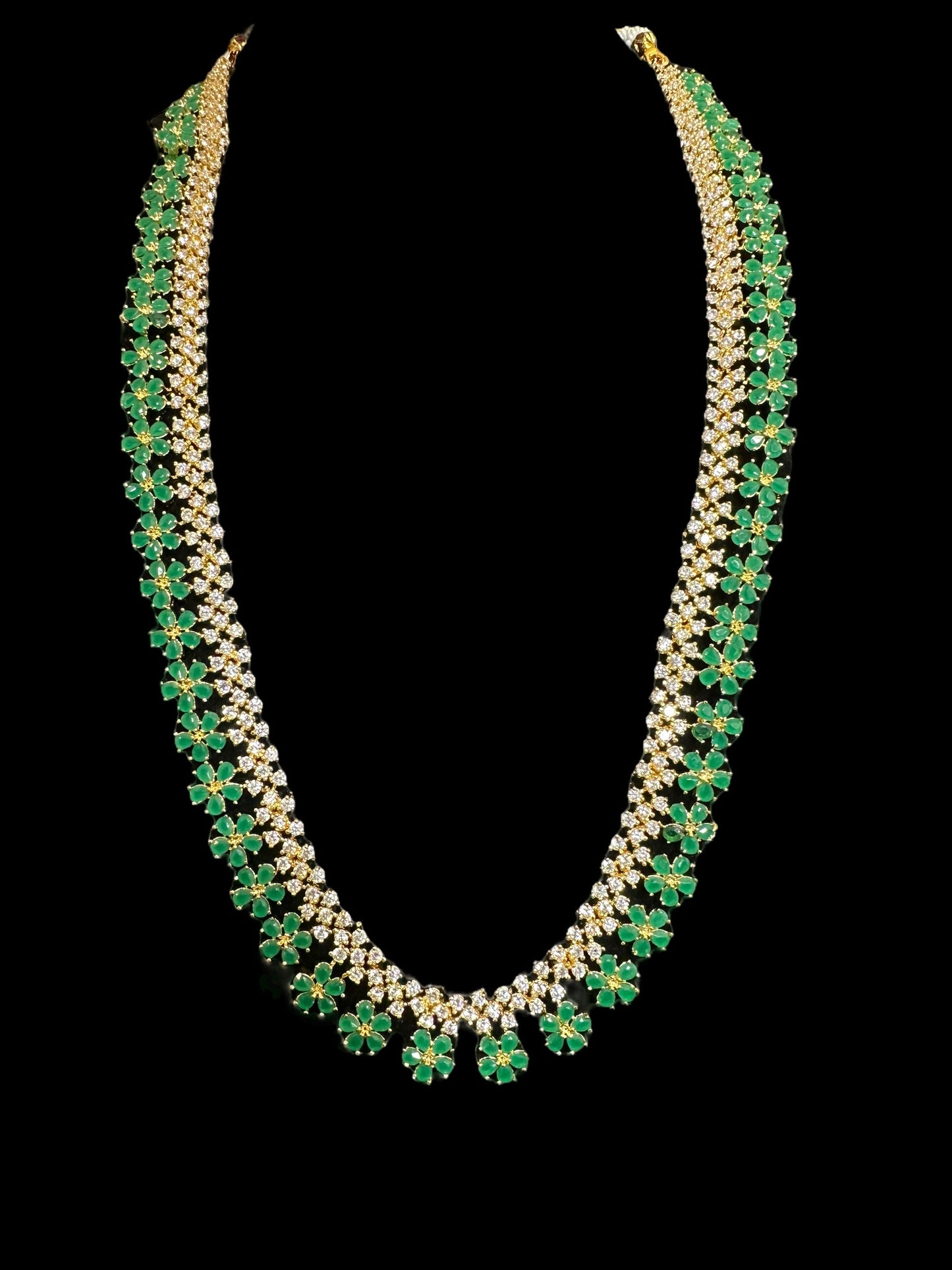 DLN39 Megha long set in cz stones - Green (READY TO SHIP)