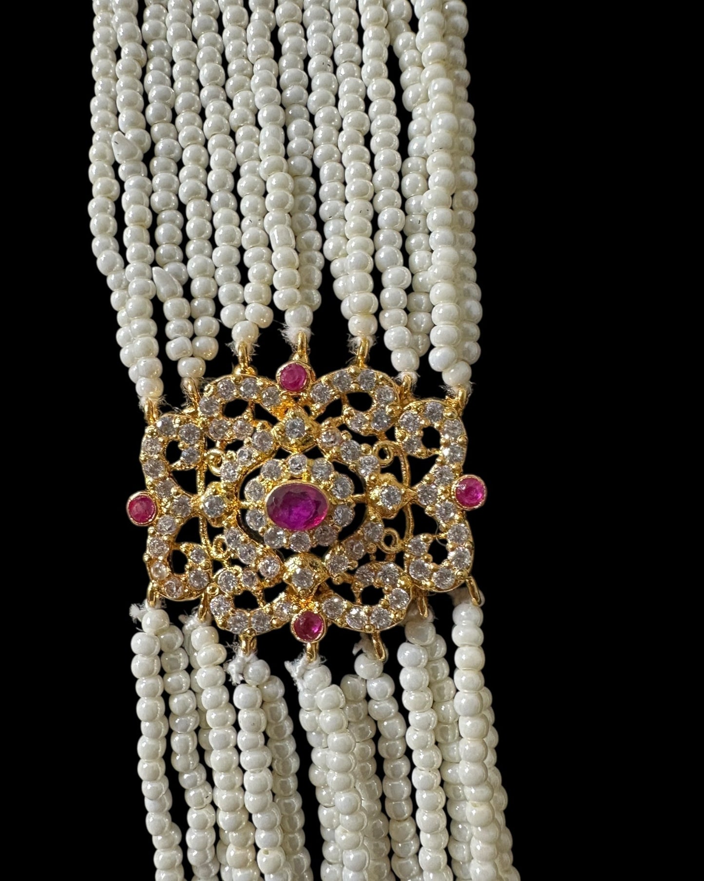 BR465 RAABYA ruby and pearl with zircon bridal choker set with earrings tika ( READY TO SHIP )