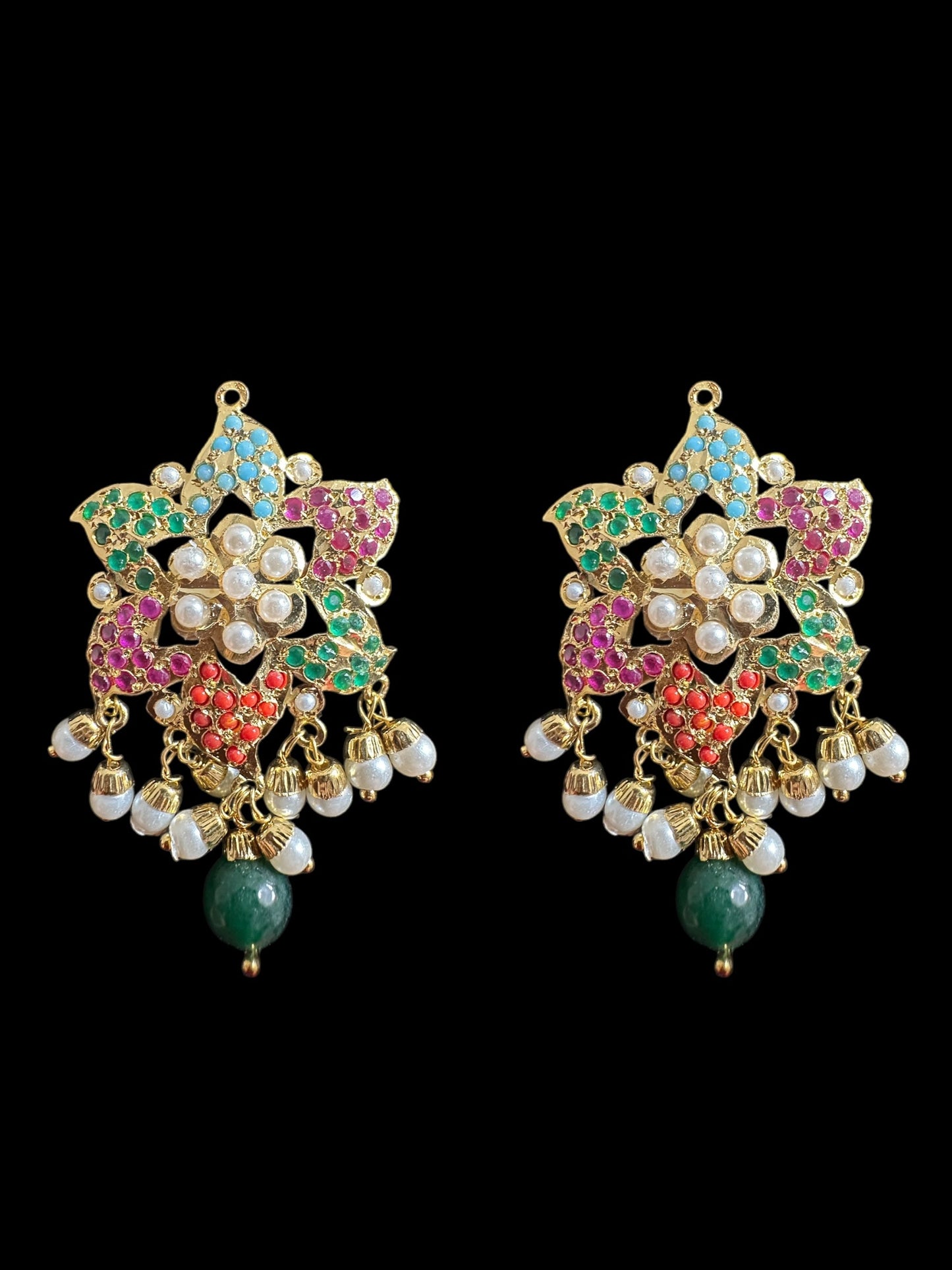 Iza Jadau tops and tika set in pearls - Navratan ( READY TO SHIP )t