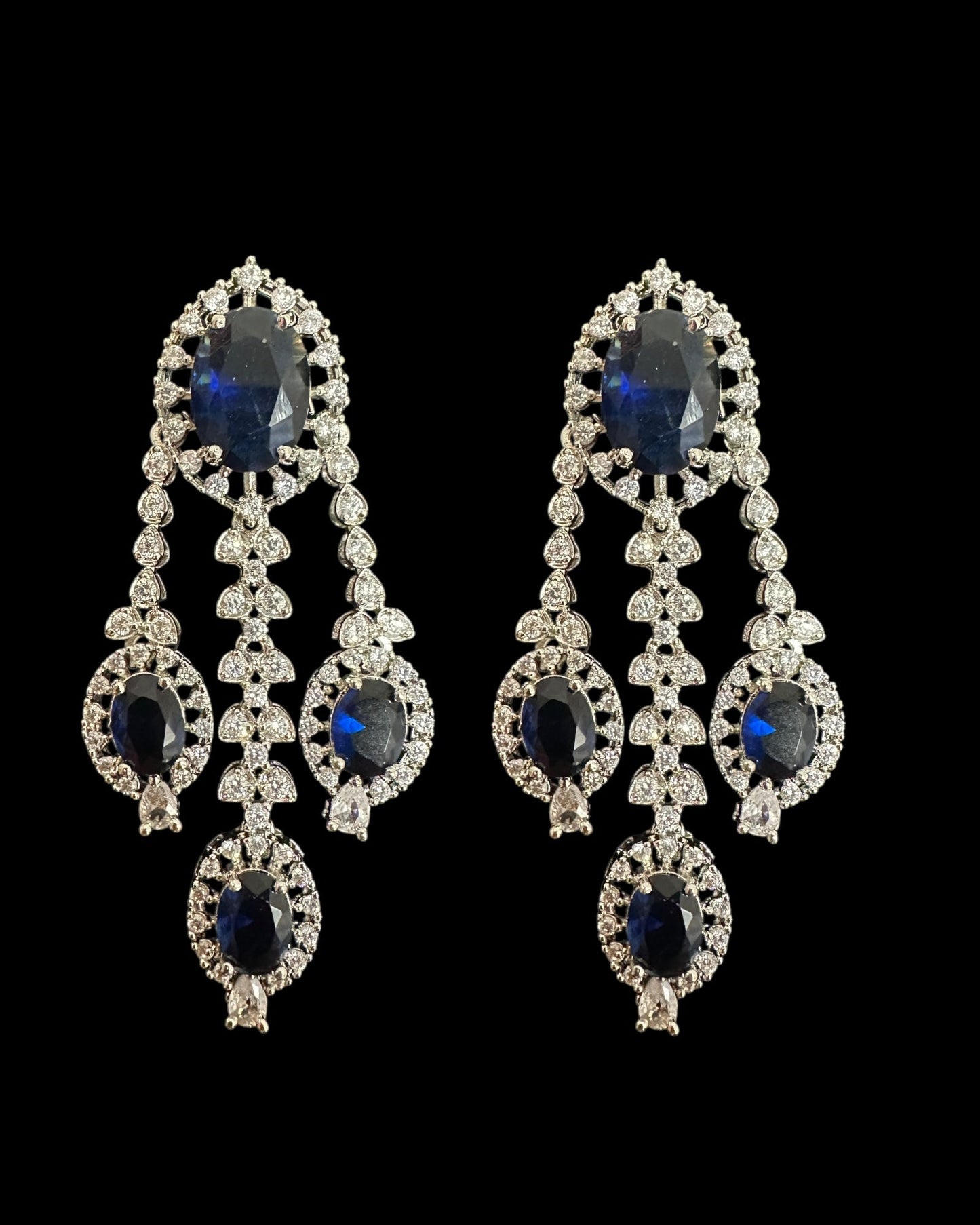 DER755 cz earrings - sapphire blue, silver plated ( READY TO SHIP )
