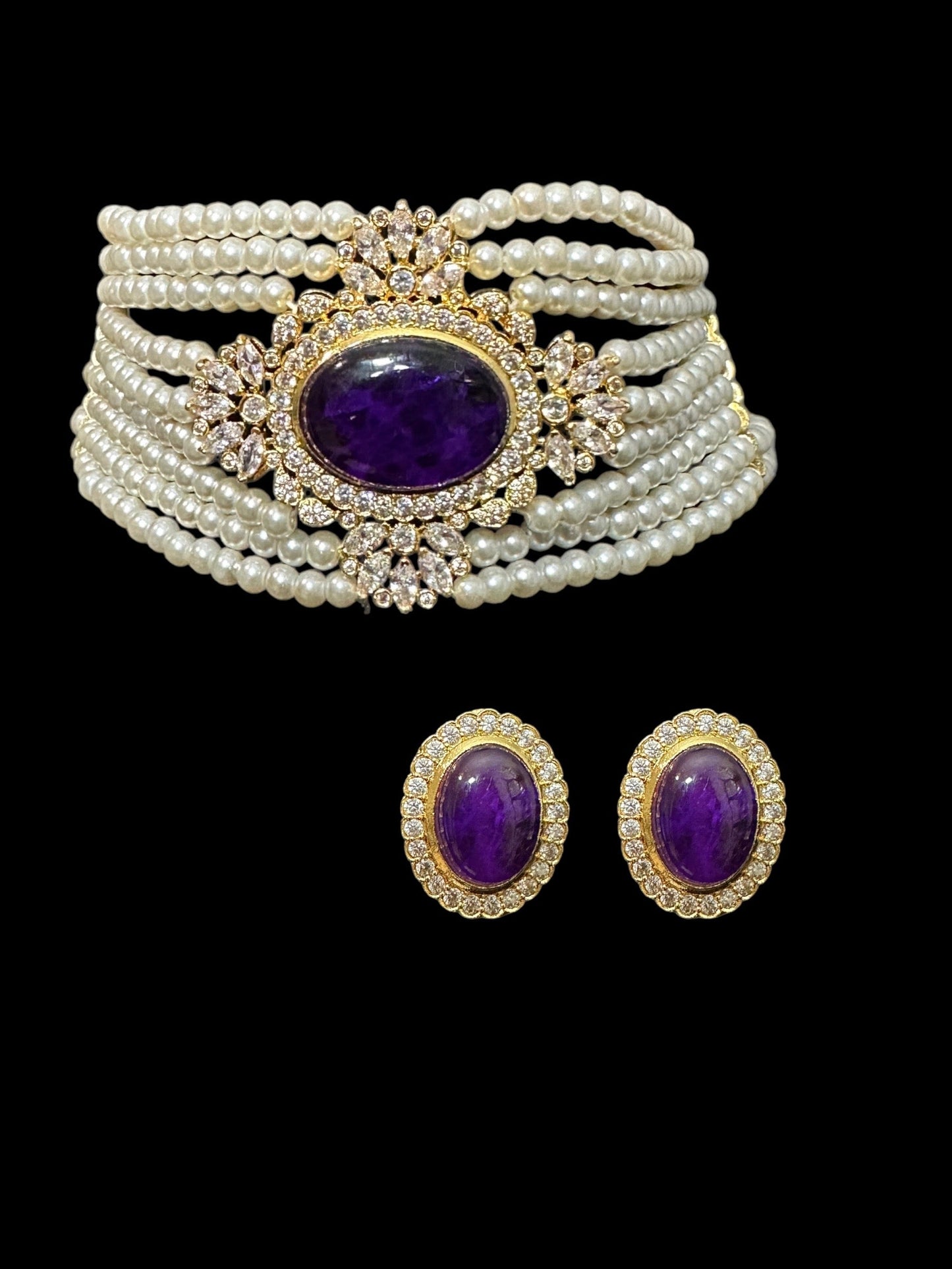 C339A gold plated Cz choker in purple ( READY TO SHIP )