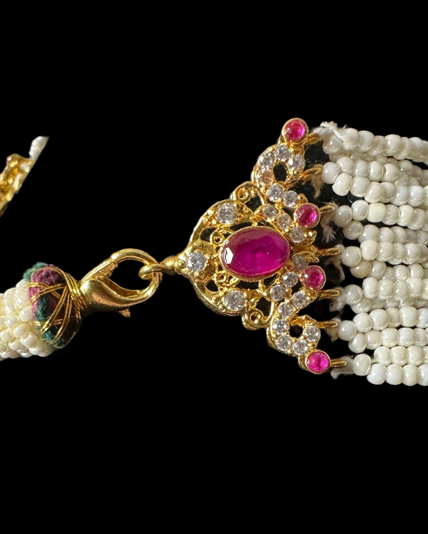 BR465 RAABYA ruby and pearl with zircon bridal choker set with earrings tika ( READY TO SHIP )