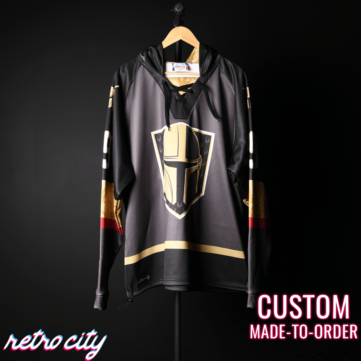 Mando Bounty Hunter Custom Lace-Up Hockey Hoodie Sweater