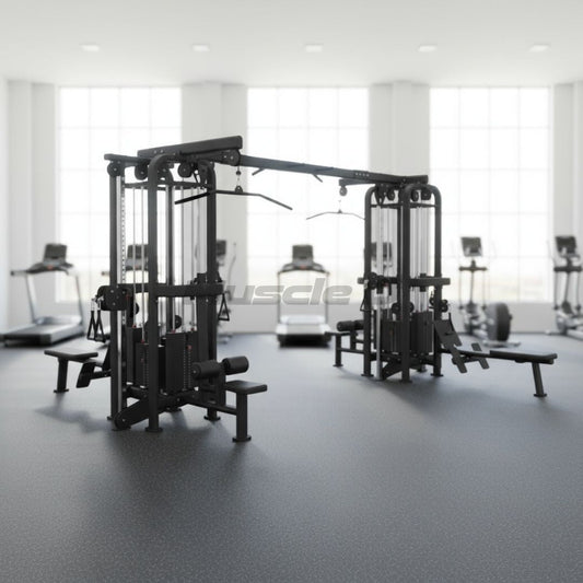 8 Stack Megatron Standard Jungle Gym - 2 Colors - Muscle D Fitness - Black/Silver, Lat Pulldown, Pull-up, Low Row, Single/Double Pulleys