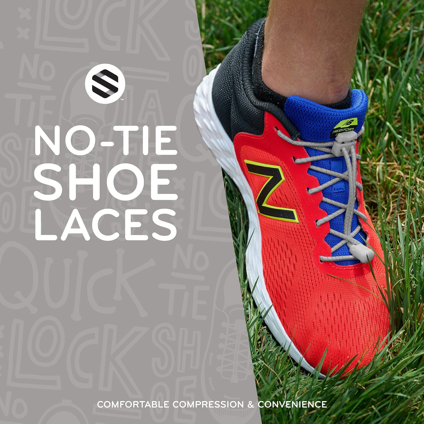 Grey Quick Lock No Tie Elastic Shoelaces