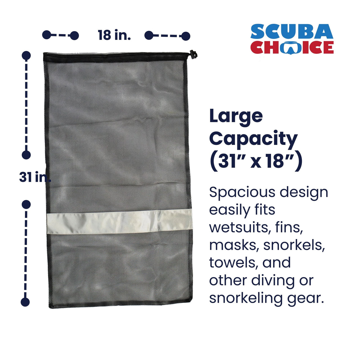 Scuba Choice Dive Drawstring Gray Mesh Bag for Wetsuit or Gear 31" x 18"