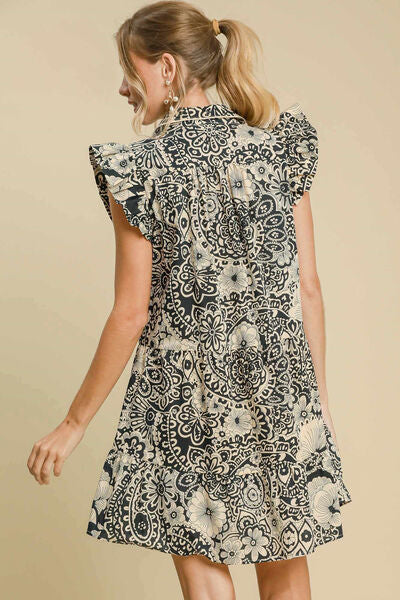 Umgee Full Size Printed Ruffle Cap Sleeve Babydoll Dress Plus Size #2