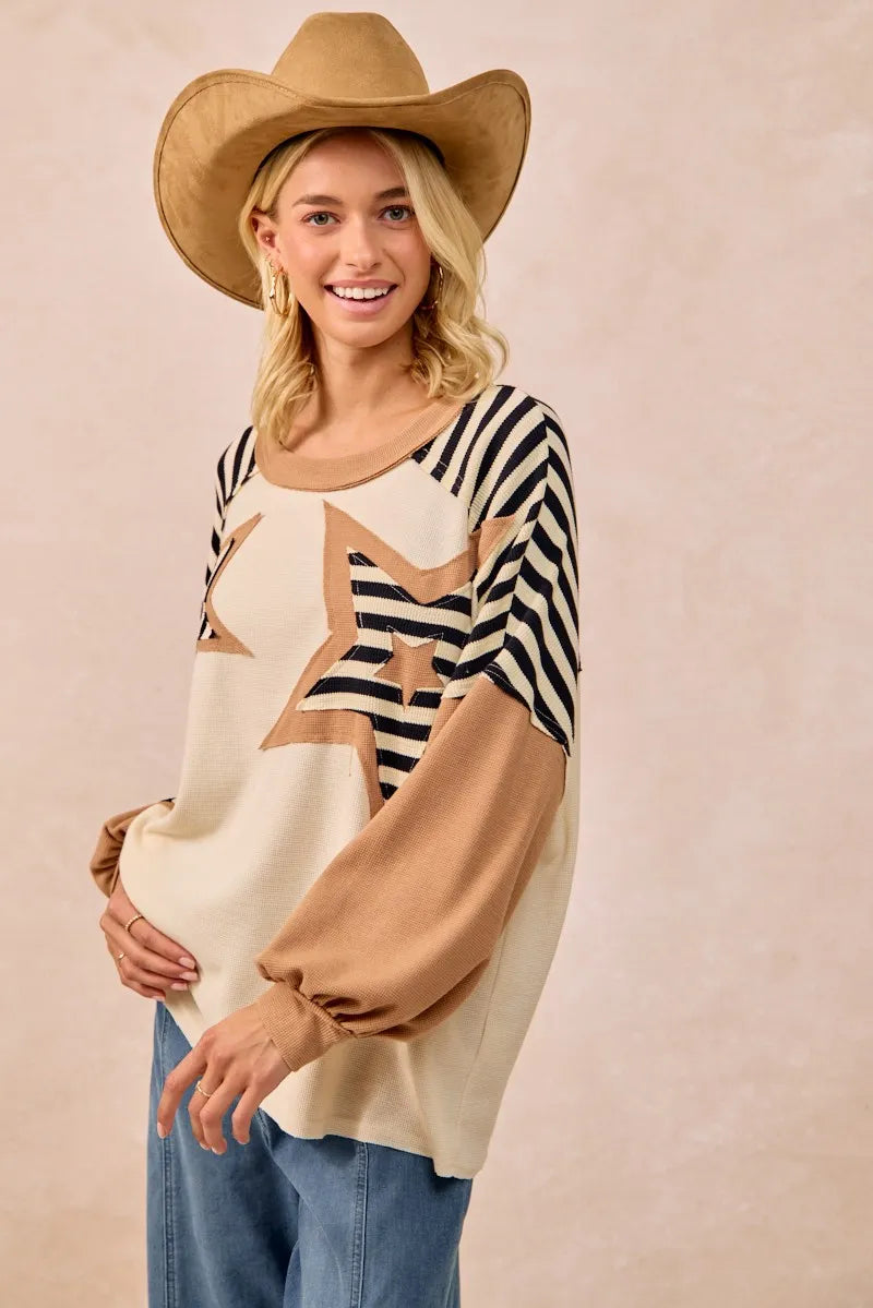 BiBi Star Patchwork Mixed Long Sleeve Top